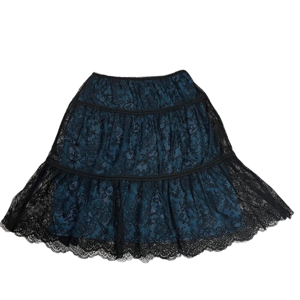 Sundance Skirt Womens 4 Blue Black Lace A Line Tiered Lined Party Elastic Waist